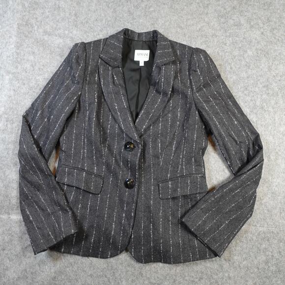 Armani Collezioni Blazer Womens 8 Wool Cashmere 2 Button Jacket Striped Gray - Picture 1 of 12